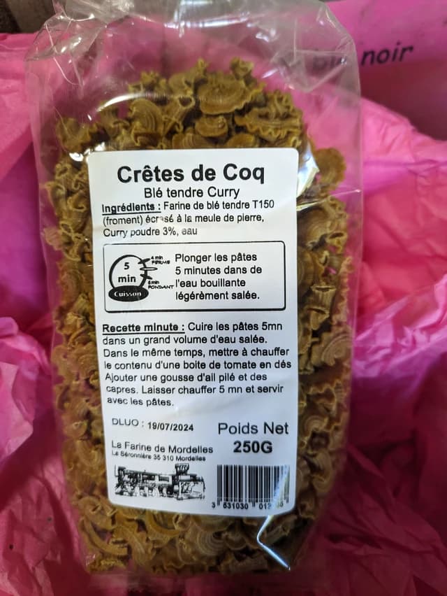Pâtes crête de coq au curry