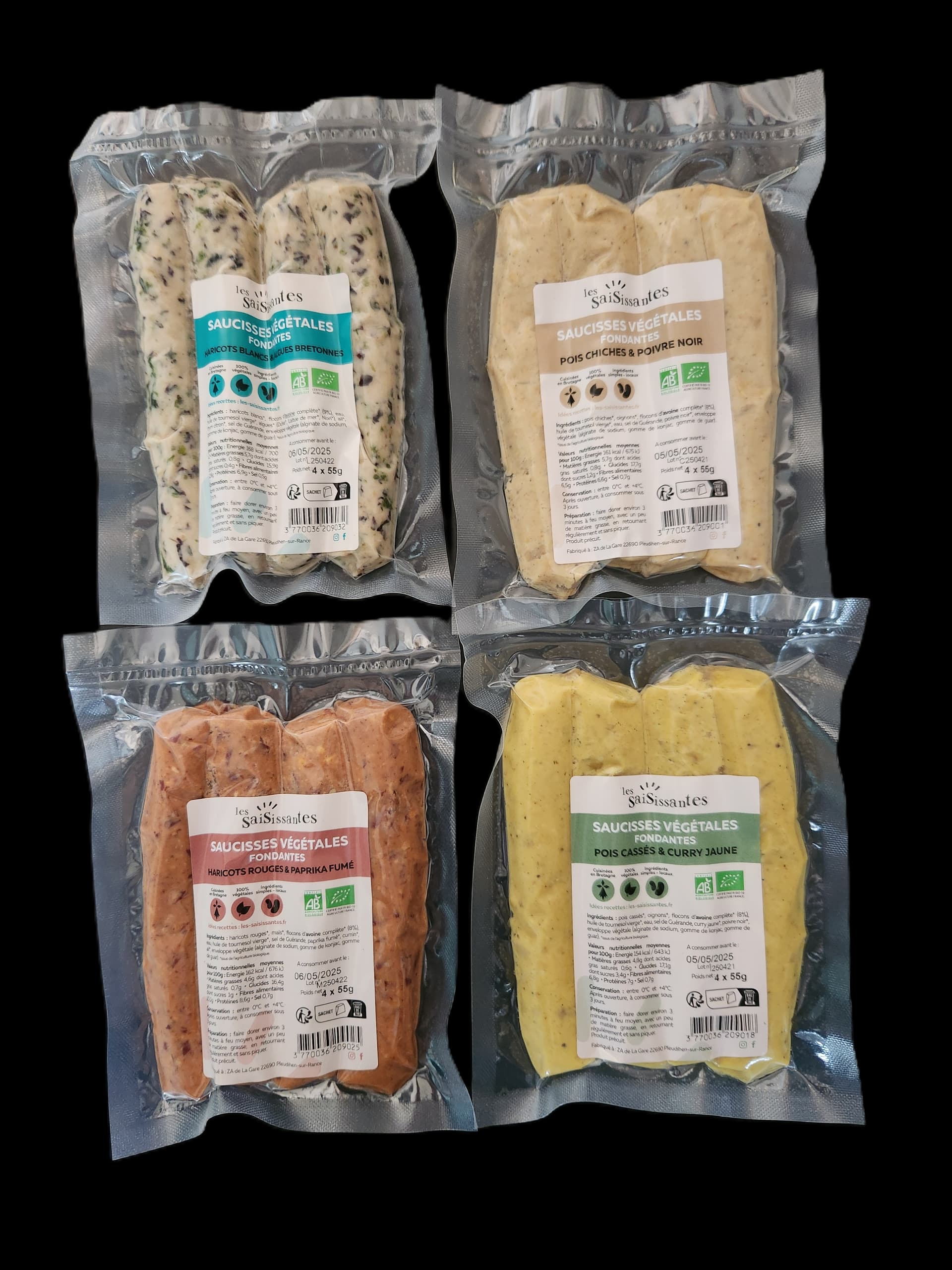 Assortiment dégustation 4 recettes (soit 4 paquets de 4 saucisses de 55g)